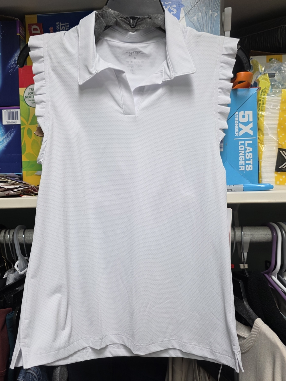 Gottex White Ruffle-Sleeve Sleeveless Polo Tank